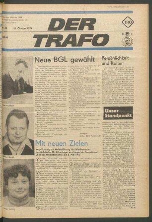 TRO-Betriebszeitung 'Der Trafo'; Nr. 42/1974 (21. Oktober 1974)