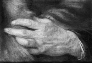 Männliches Bildnis mit Pelzkragen und pelzbesetzter Mütze, Ausschnitt: Hand am Pelzkragen