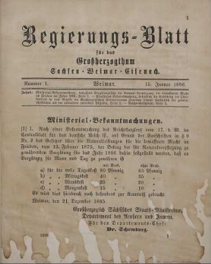 1. Ministerial-Bekanntmachung, betreffend Vergütungssätze für Natural-Verpflegung der bewaffneten Macht im Frieden im Jahre 1886