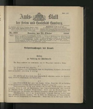 No. 226, 24. Oktober 1920