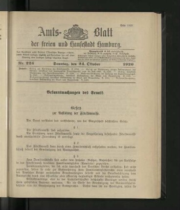 No. 226, 24. Oktober 1920