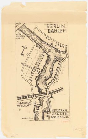 Parkanlage zwischen U-Bahnhof Thielplatz und Grunewald, Berlin-Dahlem: Lageplan 1:2000