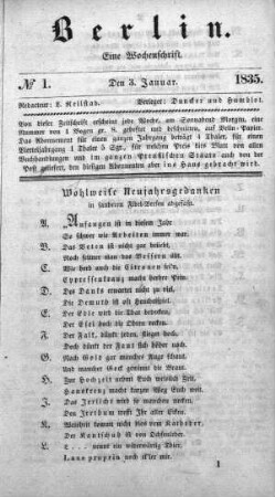No. 1, 3. Januar 1835