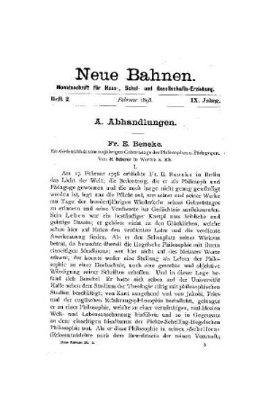 Fr. E. Beneke : ein Gedenkblatt zum 100jährigen Geburtstage des Philosophen u. Pädagogen ; I.