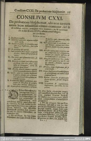 Consilium CXXI. De probatione blasphemiae, ubi non tantum natura hujus nefandissimi criminis examinatur, [...]