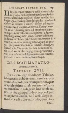 De Legitima Patronorum tutela. Titulus XVII.