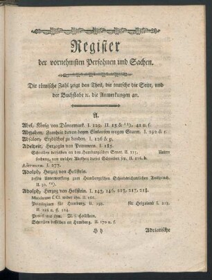 Register der vornehmsten Persohnen und Sachen