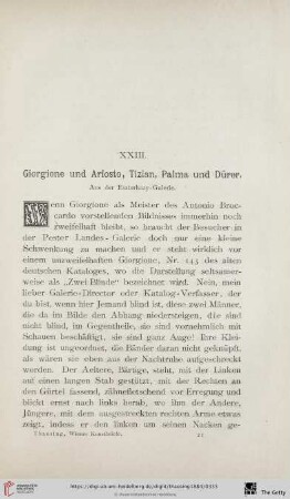 XXIII. Giorgione und Ariosto, Tizian, Palma und Dürer