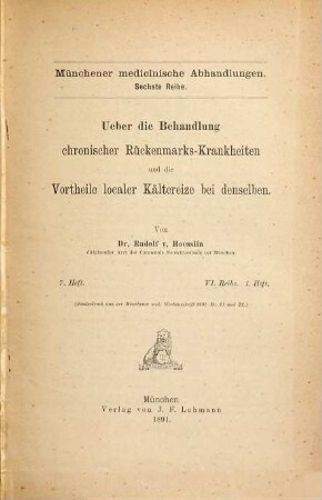 Ueber die Behandlung chronischer Rückenmarks-Krankheiten und die Vortheile localer Kältereize bei denselben