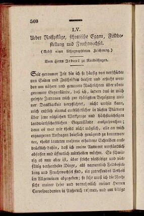 LV. Ueber Reißpflüge, schottische Eggen, Feldbestellung und Fruchtwechsel