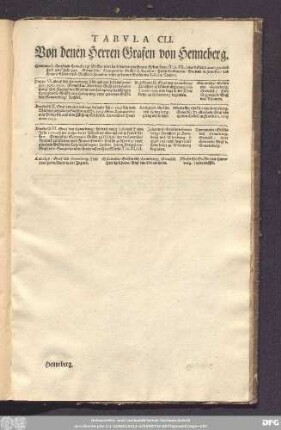 Tabula CLI. Von denen Herren Grafen von Henneberg.