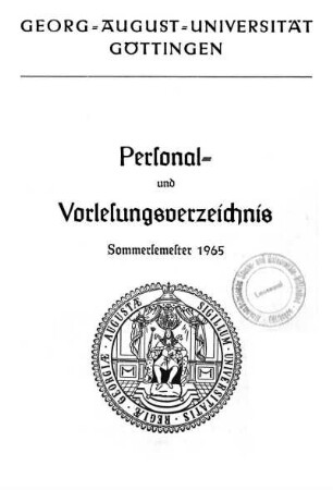 SS 1965: Personal- und Vorlesungsverzeichnis ...