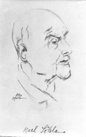 Karl Söhle. Kohlezeichnung (vor 1947; E. Richter). Dresden-Striesen, Borsbergstraße 11, Atelier der Künstlerin