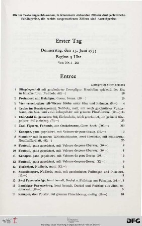 Erster Tag: Donnerstag, den 13. Juni 1935, Beginn 3 Uhr