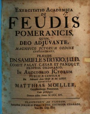 Exercitatio acad. de feudis Pomeranicis