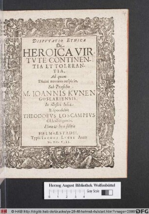 Disputatio Ethica De Heroica Virtute Continentia Et Tolerantia