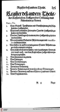 Register deß andern Theils der Keyserlichen Hoffgerichts Ordnung