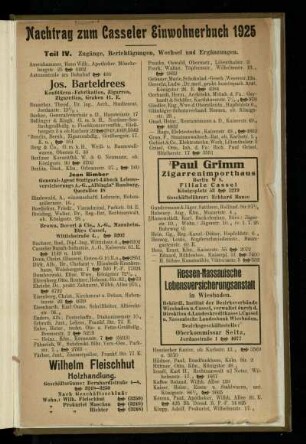 Nachtrag zum Casseler Einwohnerbuch 1925