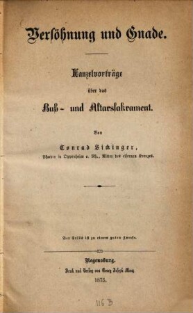 Versöhnung und Gnade : Kanzelvorträge über das Buß- und Altarssakrament