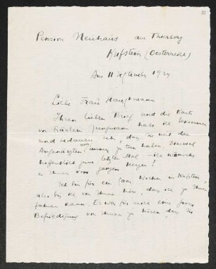 Brief von Joseph Chapiro an Margarete Hauptmann