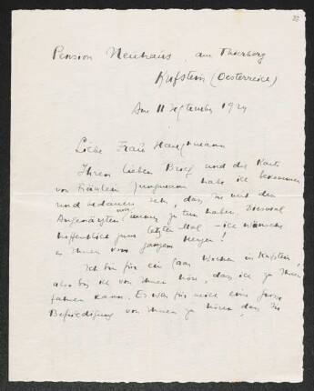 Brief von Joseph Chapiro an Margarete Hauptmann