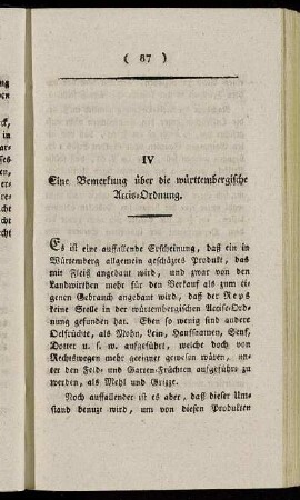 IV. Eine Bemerkung über die württembergische Accis-Ordnung