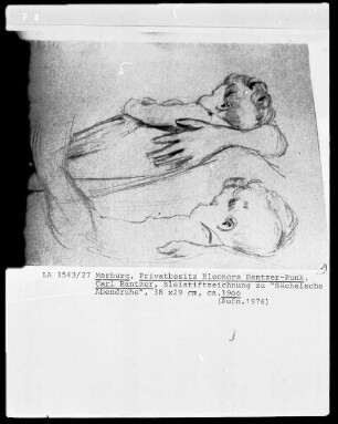 Zeichnung zu "Sächsische Abendruhe": Säugling im Arm der Mutter