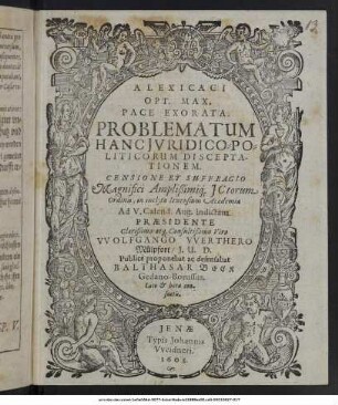 Problematum Hanc Iuridico-Politicorum Disceptationem : Censione Et Suffragio