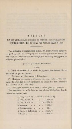 Verbaal van het verhandelde tusschen de Britsche en Nederlandsche Gevolmagtigden, ter regeling der Indische Zaken in 1820