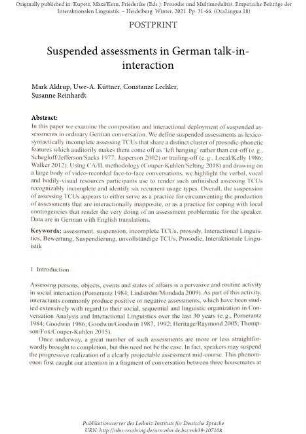 Suspended assessments in German talk-in-interaction