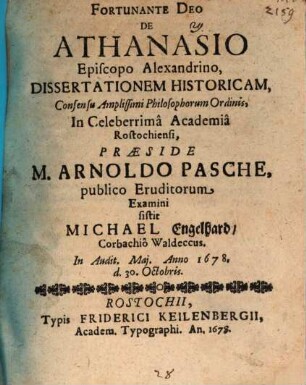De Athanasio episcopo Alexandrino dissertationem historicam