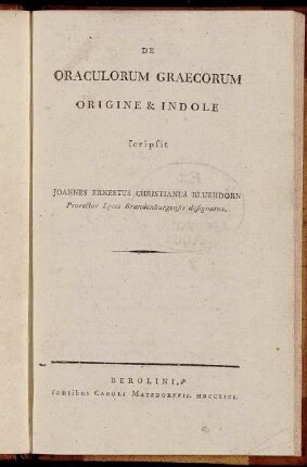 De Oraculorum Graecorum Origine & Indole