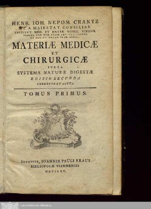 Tomus 1: Materiae Medicae Et Chirurgicae
