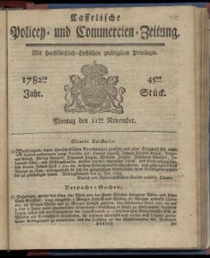 45tes Stueck, Montag den 11ten November. 1782