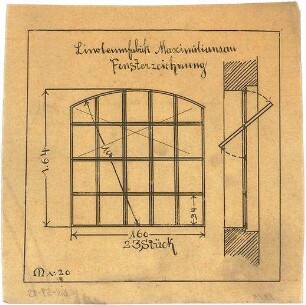 Billing, Hermann; Maximiliansau (Rheinland-Pfalz); Linoleumfabrik - Schwingfenster (Ansicht; Schnitt)