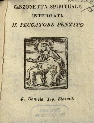 Canzonetta Spirituale Intitolata Il Peccatore Pentito