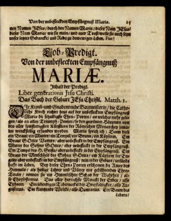 Lob-Predigt. Von der unbefleckten Empfängnuß Mariae.