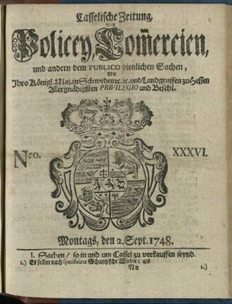 Nro. XXXVI, Montags, den 2. Sept. 1748