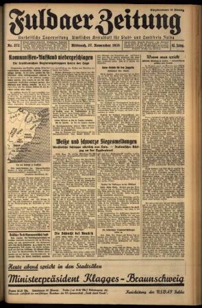 Erste Ausgabe vom Mittwoch, den 27. November 1935.