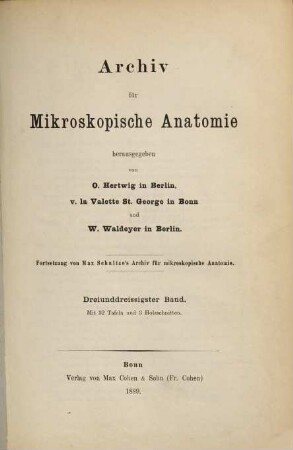 Archiv für mikroskopische Anatomie. 33, 33. 1889