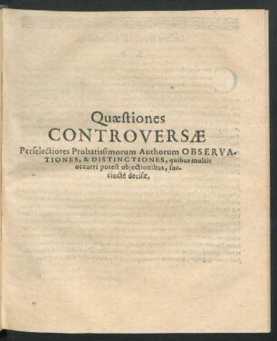 Quaestiones Controversiae
