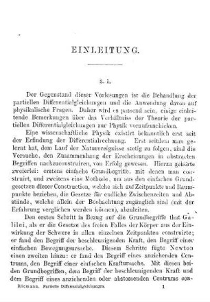 §. 1. Verhältnis der Theorie der partiellen Differentialgleichungen zur Physik
