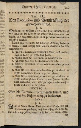 349-430, Tit. XLI. Von Execution und Vollstreckung der gesprochenen Urthel.