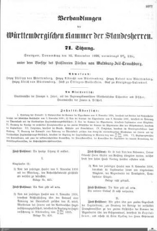 71. Sitzung, Stuttgart, 10.11.1898