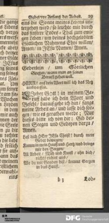 Gebetlein / um Göttlichen Seegen / wann man an seinen Beruff gehen will.