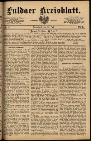 Erste Ausgabe vom Samstag, den 10. Juli 1886.
