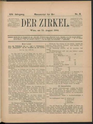 Nr. 8. Wien, am 15. August 1884.