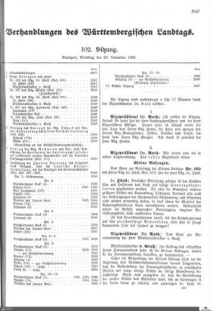 102. Sitzung, Stuttgart, 29.11.1921