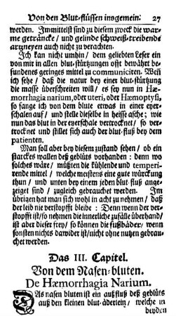 Das III. Capitel. Von dem Nasen-bluten. De Hæmorrhagia Narium.