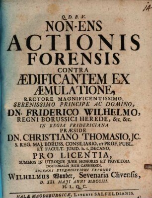 Non-Ens Actionis Forensis Contra Ædificantem Ex Æmulatione
